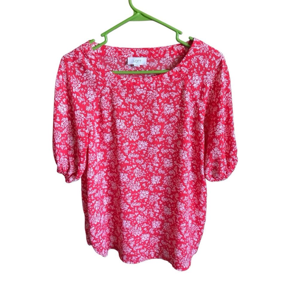 Loft size Small Top short sleeve Blouse red white casual career